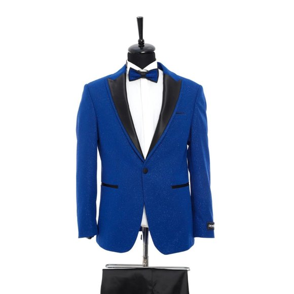 Derman Indigo Blue Pointed Collar Silvery Classic 2 Piece Tuxedo - Picture 1 of 5